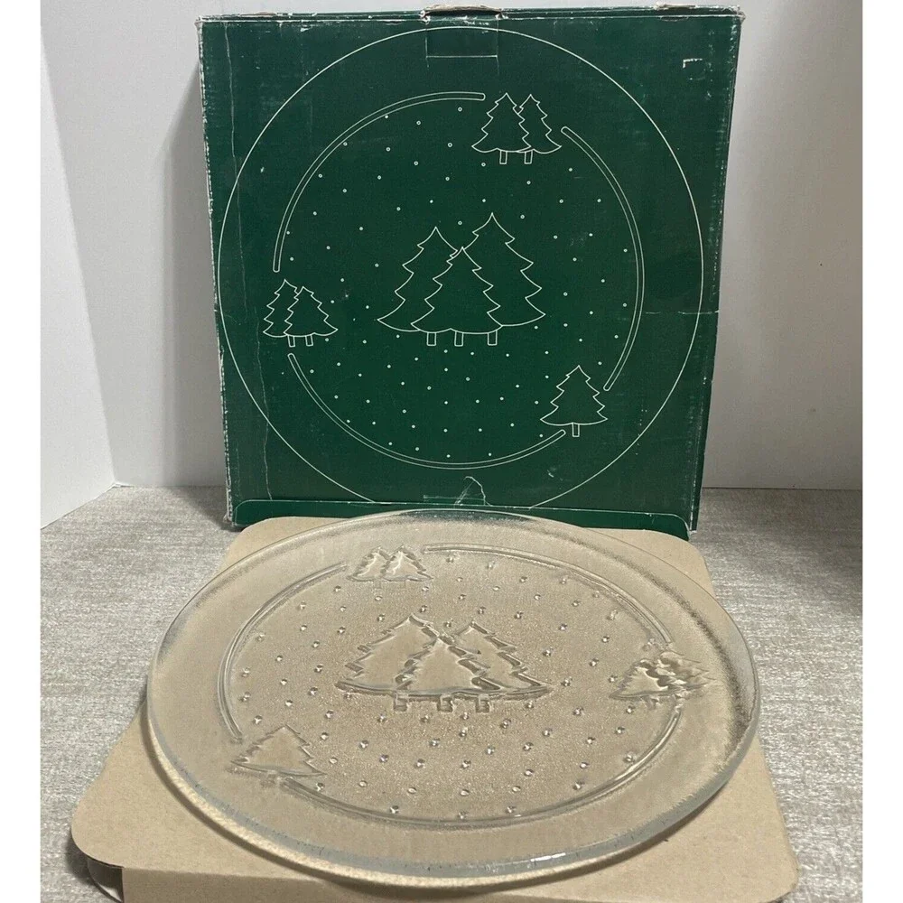 Vintage Christmas Serving Platter Plate Italian Crystal Christmas Tree with Box
